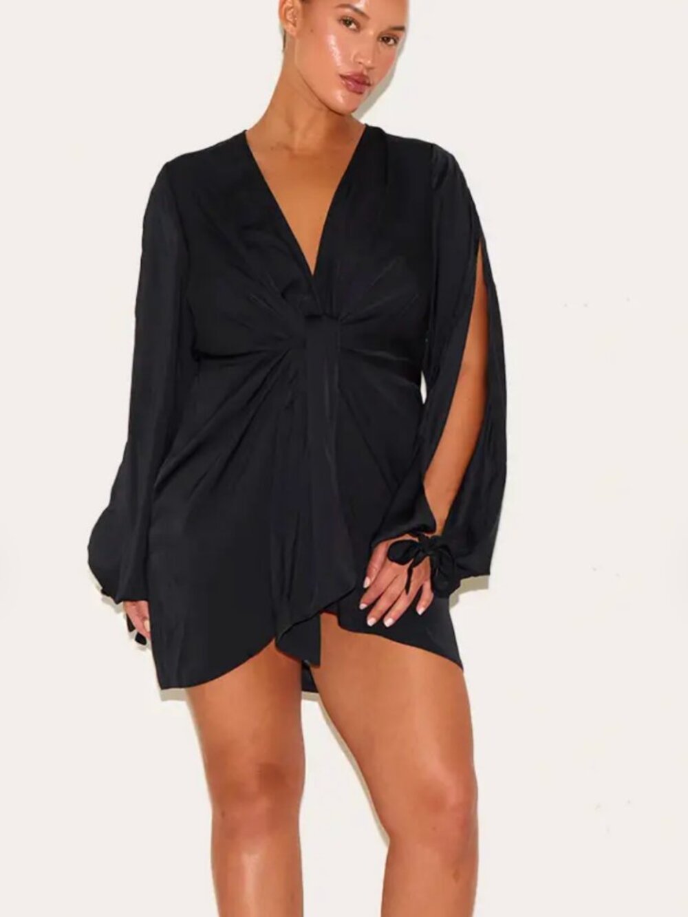 PrettyLittleThing Black Satin Mini Dress – Size US 12 (UK 16)